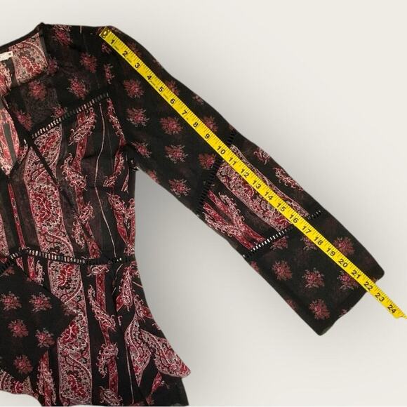 Avec Les Filles | Tie Neck Long Sleeves Printed Blouse | Cordovan Multi | XS - Picture 10 of 12